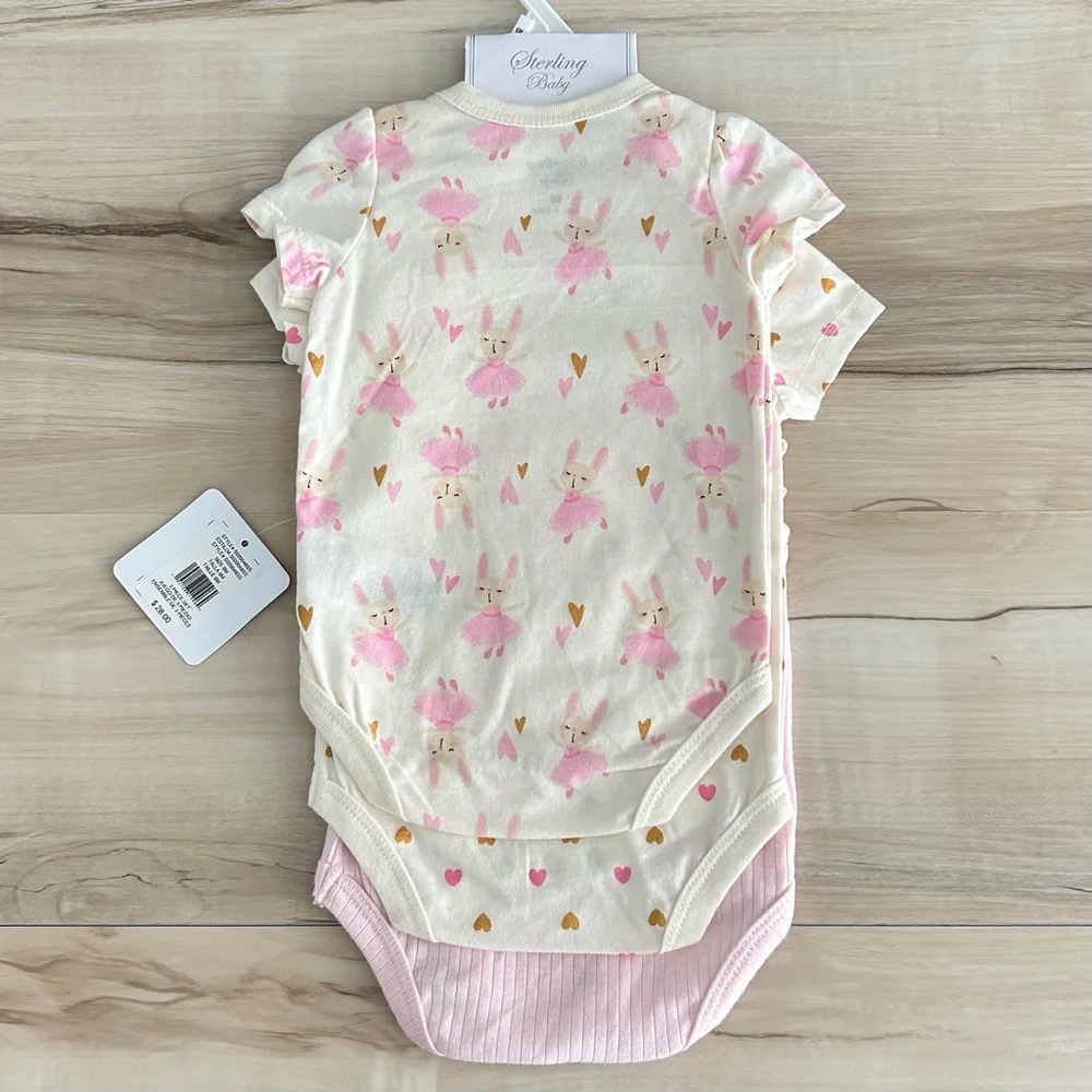 Baby Girl Bodysuit Onesies 3 Pack Ballerina Bunny Easter Hearts Size 6M